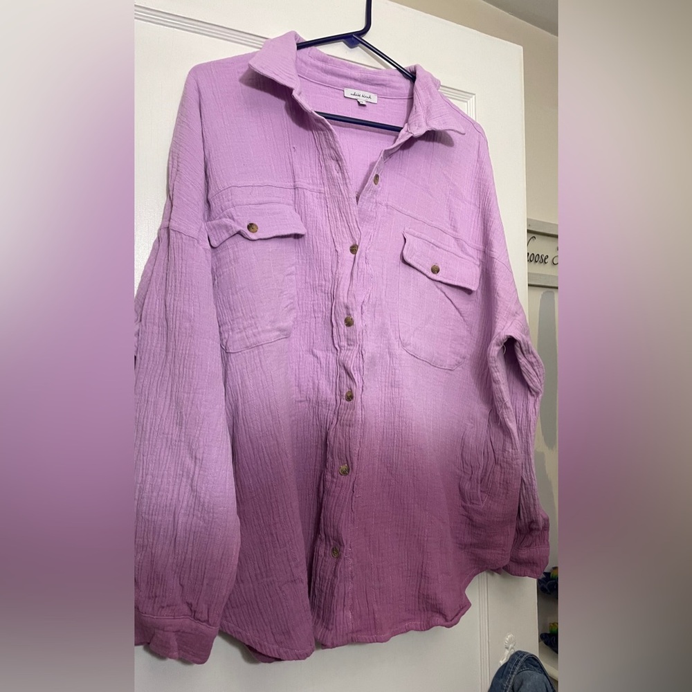 Purple Ombré long sleeve button up with pockets.
